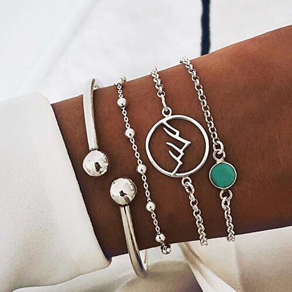 4 pcs/set bohemia geometry pattern circle hollow green crystal chain link bracelets set for women silver multilayer, Black
4 pcs/set bohemia geometry pattern circle hollow green crystal chain link bracelets set for women silver multilayer, Black