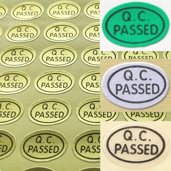 3600pcs 13x9mm Qc Passed Self-adhesive Label Sticker For Quality Control, Oval Shape Gold Green White Transparent, Item No.fa02