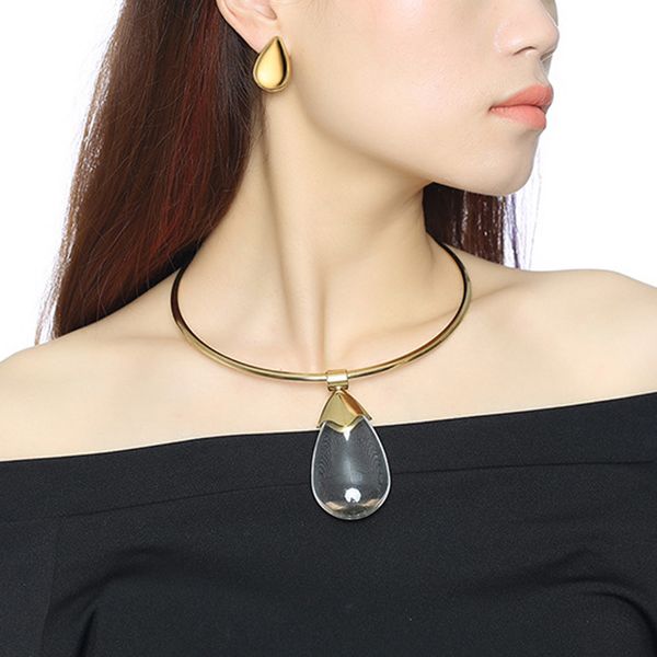 unique titanium steel glass drop collar & stud earrings for women hyperbole simple ladies statement necklace party jewelry set, Silver
unique titanium steel glass drop collar & stud earrings for women hyperbole simple ladies statement necklace party jewelry set, Silver