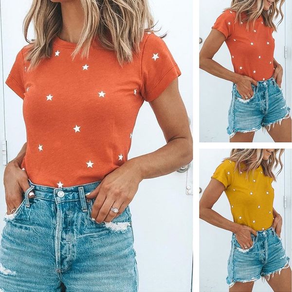 women's wear 2020 star round collar five corner base short sleeve t-shirt coat t-shirt women, White
women's wear 2020 star round collar five corner base short sleeve t-shirt coat t-shirt women, White