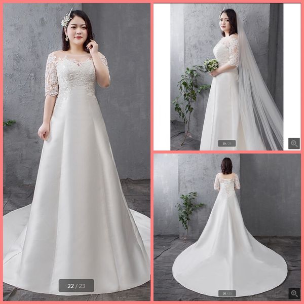 2019 robe de soiree white satin a line half sleeve modest wedding dress scoop neckline lace appliques plus size corset bride dresses 2019
2019 robe de soiree white satin a line half sleeve modest wedding dress scoop neckline lace appliques plus size corset bride dresses 2019
