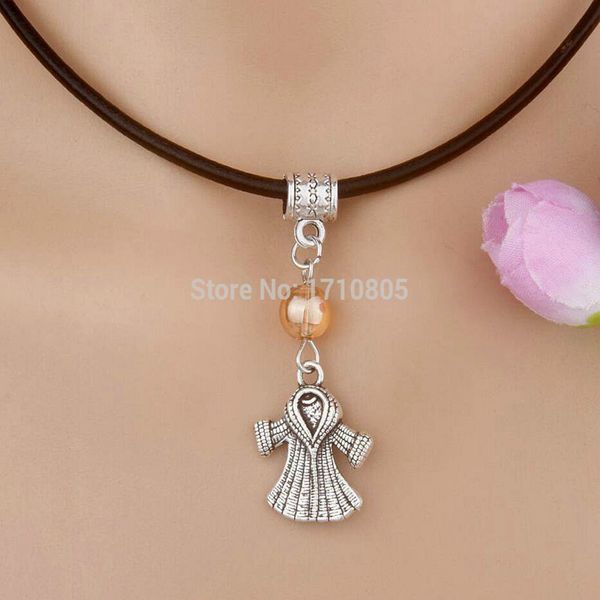 10pcs alloy ancient silver sweater coat multicolor glass bead charm pendant leather rope necklace women jewelry valentine's day present
10pcs alloy ancient silver sweater coat multicolor glass bead charm pendant leather rope necklace women jewelry valentine's day present