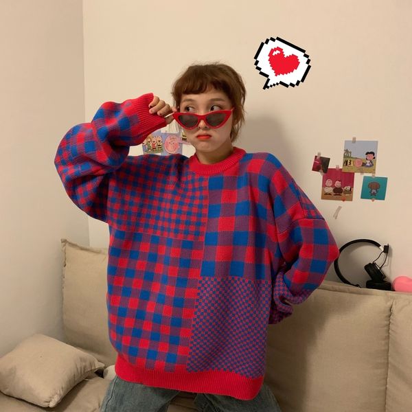 gruiiceen 2019 winter cute girl style plaid pullover sweater woman loose round neck knitted sweaters gy2019060, White;black
gruiiceen 2019 winter cute girl style plaid pullover sweater woman loose round neck knitted sweaters gy2019060, White;black