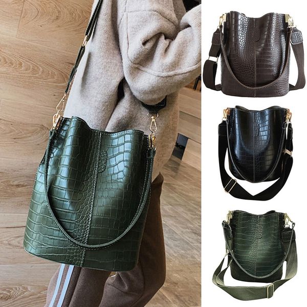adiputent women large capacity alligator bucket bags crocodile pattern handbag casual crocodile shoulder messenger bags pu purse