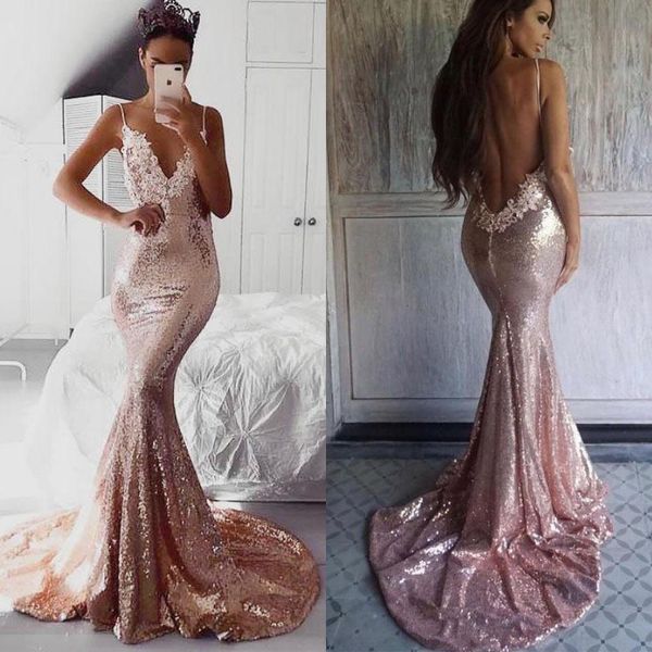 glitter rose gold sequin mermaid prom dresses spaghetti straps backless long party dress sparkly evening gown vestido formatura gala, Black
glitter rose gold sequin mermaid prom dresses spaghetti straps backless long party dress sparkly evening gown vestido formatura gala, Black