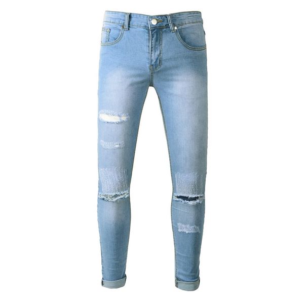 distressed mens jeans brand pleated denim pants fashion mens clothing, Blue