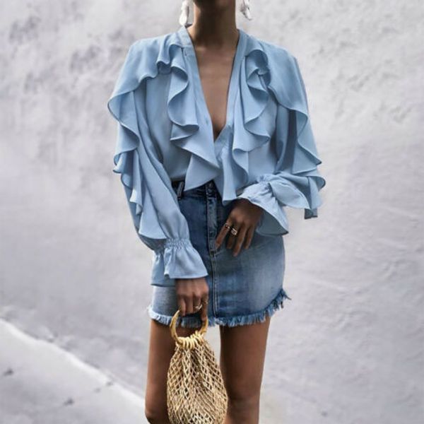 ladies v neck chiffon ruffle blouse pure long sleeve blouse casual ladies elegant shirts, White
ladies v neck chiffon ruffle blouse pure long sleeve blouse casual ladies elegant shirts, White