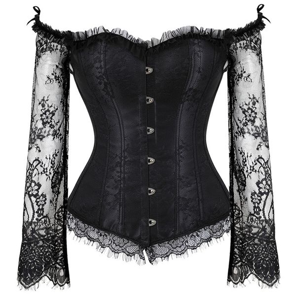 women's overbust corset with sleeves vintage victorian retro burlesque lace corset and bustiers vest fashion white black, Black;white
women's overbust corset with sleeves vintage victorian retro burlesque lace corset and bustiers vest fashion white black, Black;white