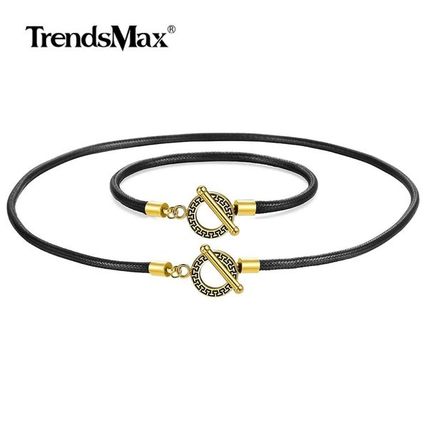 necklace bracelet set black leather 4mm rope chain chocker gold color toggle clasp for men boys jewelry sets gift dsl002, Silver
necklace bracelet set black leather 4mm rope chain chocker gold color toggle clasp for men boys jewelry sets gift dsl002, Silver