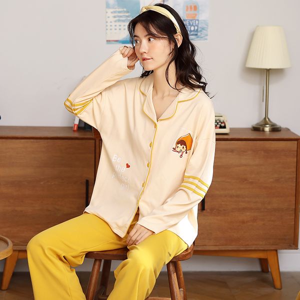 autumn new women pajamas set knitted cotton pijama mujer long sleeve turn-down collar casual soft female pyjamas nightwear suit, Black;red
autumn new women pajamas set knitted cotton pijama mujer long sleeve turn-down collar casual soft female pyjamas nightwear suit, Black;red