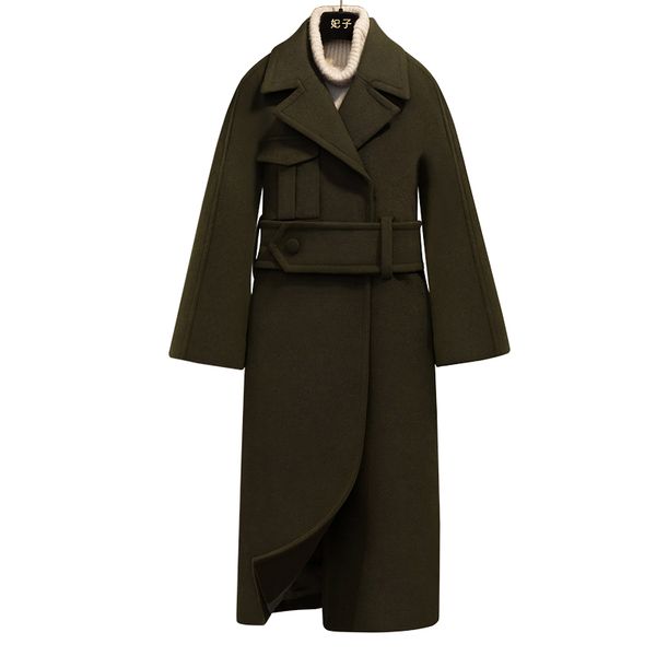 fashion new arrival winter army green long section knee female woolen coat warm women belted, Black
fashion new arrival winter army green long section knee female woolen coat warm women belted, Black