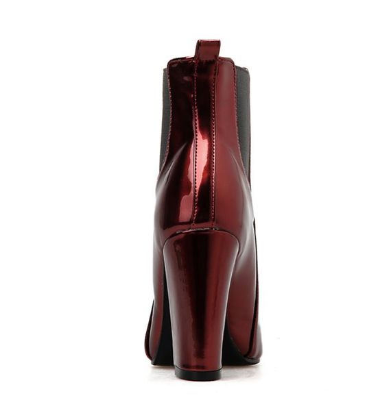 glossy wine red patent pu leather high heel boots patchwork block heel ankle bootie designer boots winter shoes size 35 to 40, Black
glossy wine red patent pu leather high heel boots patchwork block heel ankle bootie designer boots winter shoes size 35 to 40, Black