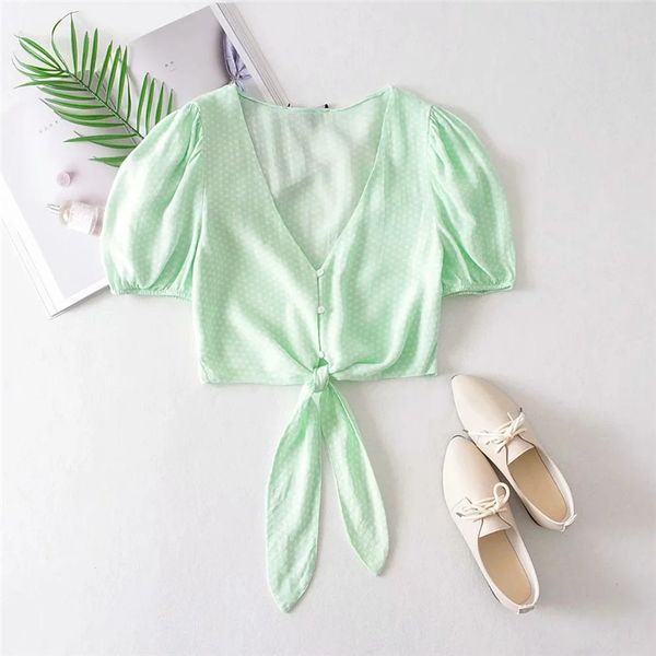 women fashion green polka dot short blouse female summer spring single breasted bow women casual short sleeve v-neck shirt, White
women fashion green polka dot short blouse female summer spring single breasted bow women casual short sleeve v-neck shirt, White