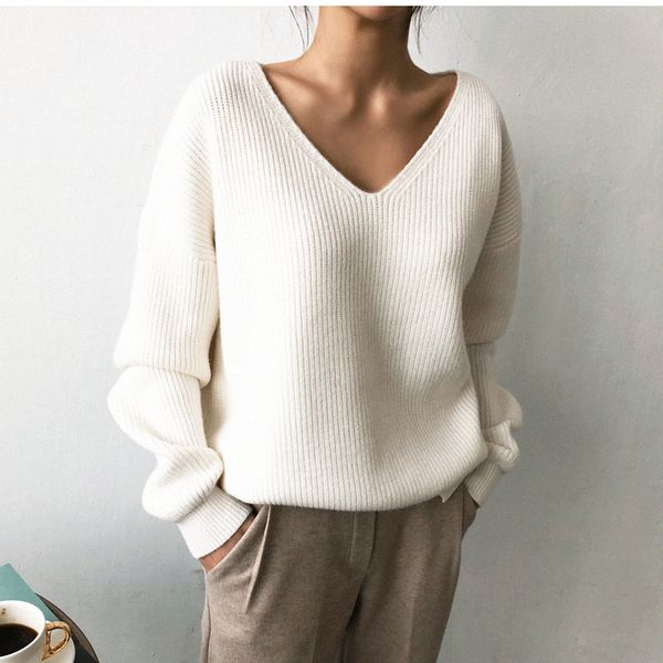 2019 winter newwomen's sweaters v-neck minimalist fashionable korean style knitting casual solid, White;black
2019 winter newwomen's sweaters v-neck minimalist fashionable korean style knitting casual solid, White;black