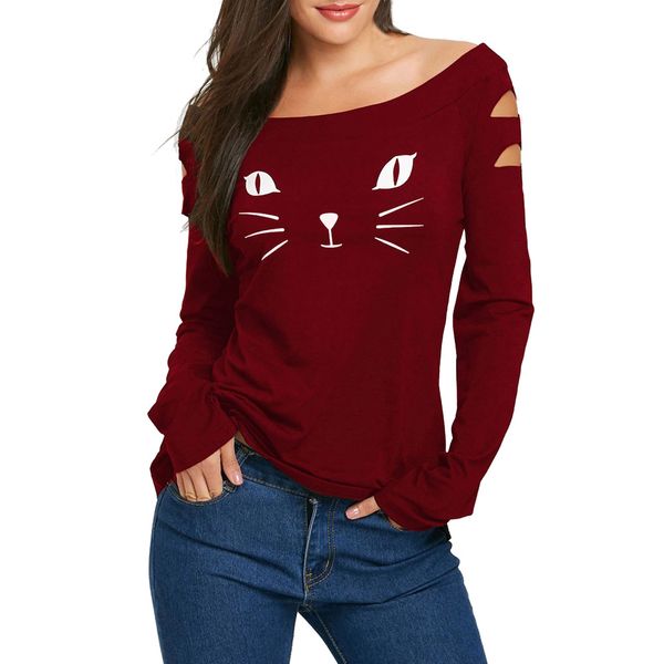 women's cat cold shoulder loose casual long sleeve shirt clothes tshirt youthful style patterns women t-shirt tees, White
women's cat cold shoulder loose casual long sleeve shirt clothes tshirt youthful style patterns women t-shirt tees, White