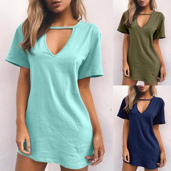 casual women solid color deep v neck short sleeve t-shirt loose mini dress hollowed out all match pullover polyester dress, Black;gray
casual women solid color deep v neck short sleeve t-shirt loose mini dress hollowed out all match pullover polyester dress, Black;gray