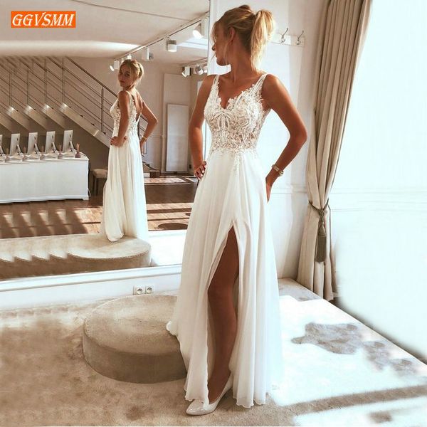 stylish boho white chiffon v neck evening dresses long women lace applique formal dress a line side slit customized evening gown, White;black
stylish boho white chiffon v neck evening dresses long women lace applique formal dress a line side slit customized evening gown, White;black