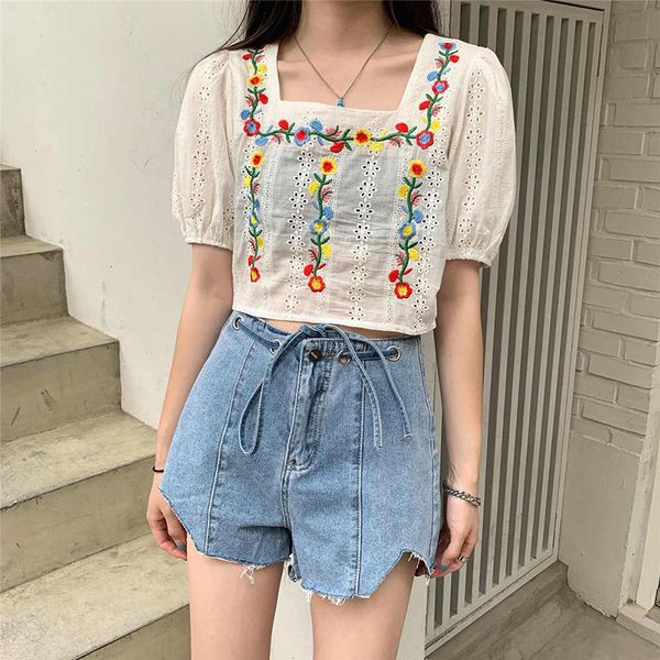 flower embroidery women's blouses puff sleeve hollow out korean shirts loose linen blouses elegant women, White
flower embroidery women's blouses puff sleeve hollow out korean shirts loose linen blouses elegant women, White