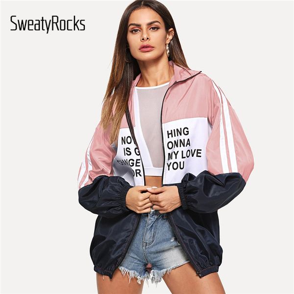 sweatyrocks athleisure zip up color-block windbreaker letter jacket 2018 fashion multicolor zip up women ladies autumn overcoats, Black;brown
sweatyrocks athleisure zip up color-block windbreaker letter jacket 2018 fashion multicolor zip up women ladies autumn overcoats, Black;brown