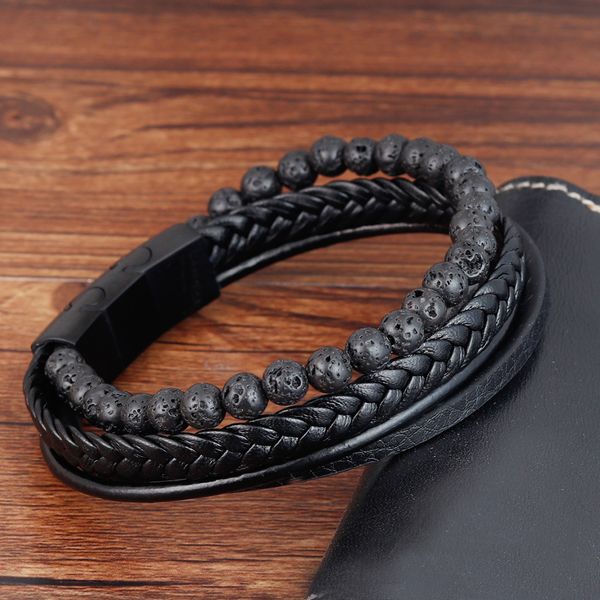 fashion multi-layer braid leather bracelet natural lava stone beads punk jewelry stainless steel magnetic clasp bangle for men, Golden;silver
fashion multi-layer braid leather bracelet natural lava stone beads punk jewelry stainless steel magnetic clasp bangle for men, Golden;silver