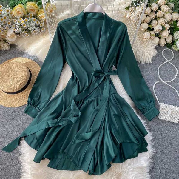 spring autumn new women deep v-neck long sleeve lace-up satin irregular fairy dress female v collar elegant puff dresses, Black;gray
spring autumn new women deep v-neck long sleeve lace-up satin irregular fairy dress female v collar elegant puff dresses, Black;gray
