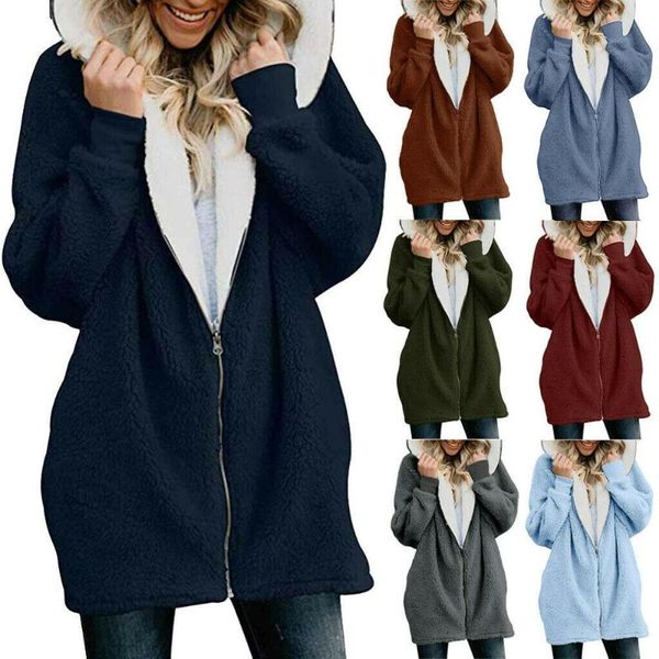 womens solid oversized zip down hooded fluffy coat cardigans outwear with pocket, Black
womens solid oversized zip down hooded fluffy coat cardigans outwear with pocket, Black