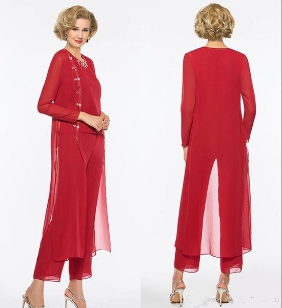 2019 Elegant Red Long Mother Of The Bride Dresses Pants Suit Sheath Long Sleeves Jewel Custom Wedding Prom Mother Of The Bride Dresses
2019 Elegant Red Long Mother Of The Bride Dresses Pants Suit Sheath Long Sleeves Jewel Custom Wedding Prom Mother Of The Bride Dresses