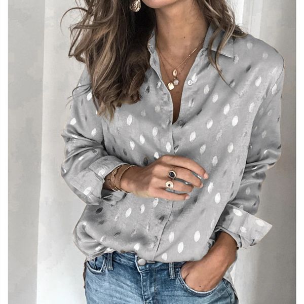 korean blouse women long sleeve turn-down collar shirt elegant office blouse loose casual dot print gold silver button workwear, White
korean blouse women long sleeve turn-down collar shirt elegant office blouse loose casual dot print gold silver button workwear, White