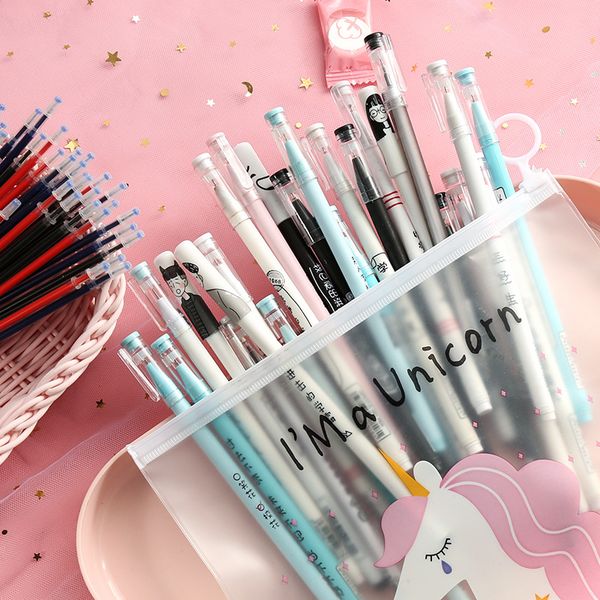 20pcs/set gel pen set + 1 pencil case 30 refills kawaii unicorn cactus office school supplies student stationery back to school