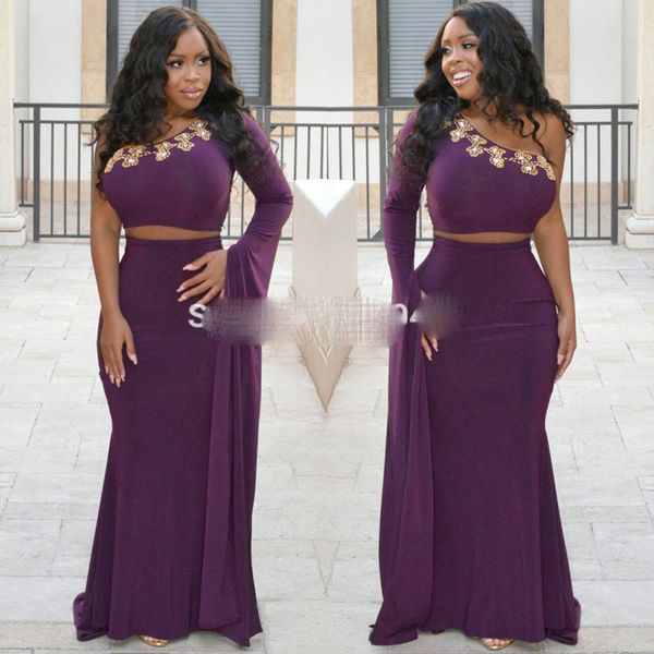 two pieces prom dress one shoulder arabic evening dresses long sleeves hijab muslim dubai beaded purple formal kaftan party gown, Black
two pieces prom dress one shoulder arabic evening dresses long sleeves hijab muslim dubai beaded purple formal kaftan party gown, Black