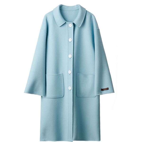 women's handmade single-breasted wool coat solid color cashmere coat loose type long section sheep's, Black
women's handmade single-breasted wool coat solid color cashmere coat loose type long section sheep's, Black