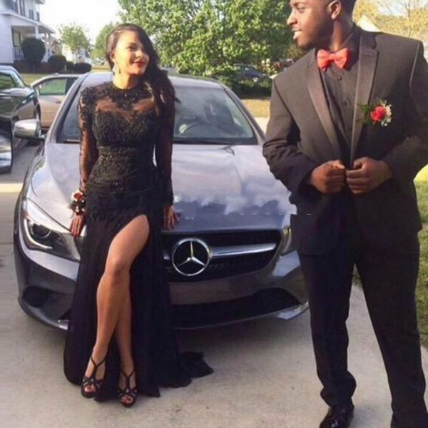 women mermaid evening party dresses long sleeves lace appique graduation dress for black girl formal gowns side slit, White;black
women mermaid evening party dresses long sleeves lace appique graduation dress for black girl formal gowns side slit, White;black
