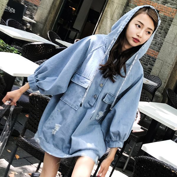 women's new style hooded jacket fashion hole korean version of the loose spring and autumn denim windbreaker control 178p125, Tan;black
women's new style hooded jacket fashion hole korean version of the loose spring and autumn denim windbreaker control 178p125, Tan;black