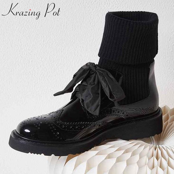 krazing pot 2019 genuine leather european design med heel winter round toe fashion runway stretch knitting block ankle boots l98, Black
krazing pot 2019 genuine leather european design med heel winter round toe fashion runway stretch knitting block ankle boots l98, Black