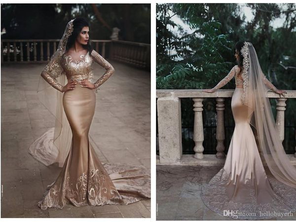 mermaid two pieces long sleeve muslim champagne wedding dresses nigeria with long veil lace applique abiti da sposa bridal gown h060, White
mermaid two pieces long sleeve muslim champagne wedding dresses nigeria with long veil lace applique abiti da sposa bridal gown h060, White
