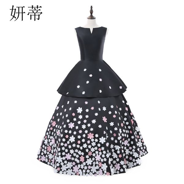simple vintage evening prom party dress black satin with multicolor flower applique tiered ruffles o-neck formal ball gown, White;black
simple vintage evening prom party dress black satin with multicolor flower applique tiered ruffles o-neck formal ball gown, White;black