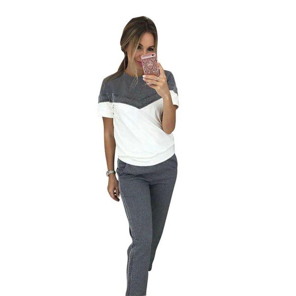 две пьесы набор tracksuit геометрический пэчворк короткие -sleeved толстовка + длинные pant 2 штук эпикировка костюм спортивный костюм женск, Gray
две пьесы набор tracksuit геометрический пэчворк короткие -sleeved толстовка + длинные pant 2 штук эпикировка костюм спортивный костюм женск, Gray