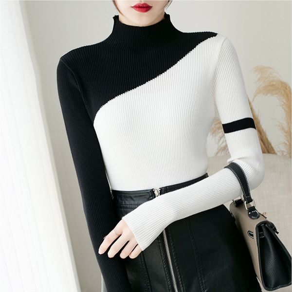 jsxdhk 2020 autumn winter new personality color matching half turtleneck sweater women's pullover bottoming, White;black
jsxdhk 2020 autumn winter new personality color matching half turtleneck sweater women's pullover bottoming, White;black