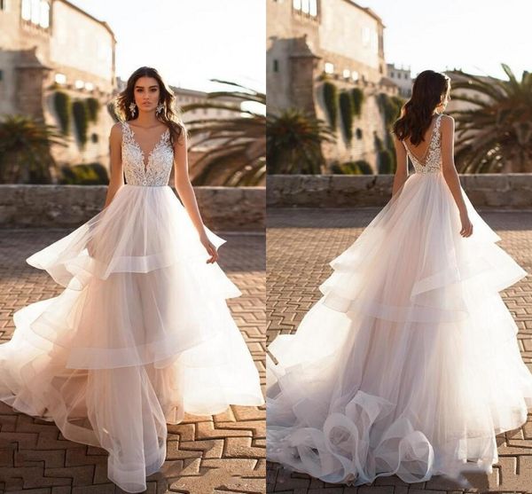 a line wedding dresses 2020 v cut backless plunging neck layered tier skirt summer boho bridal gowns plus size, White
a line wedding dresses 2020 v cut backless plunging neck layered tier skirt summer boho bridal gowns plus size, White