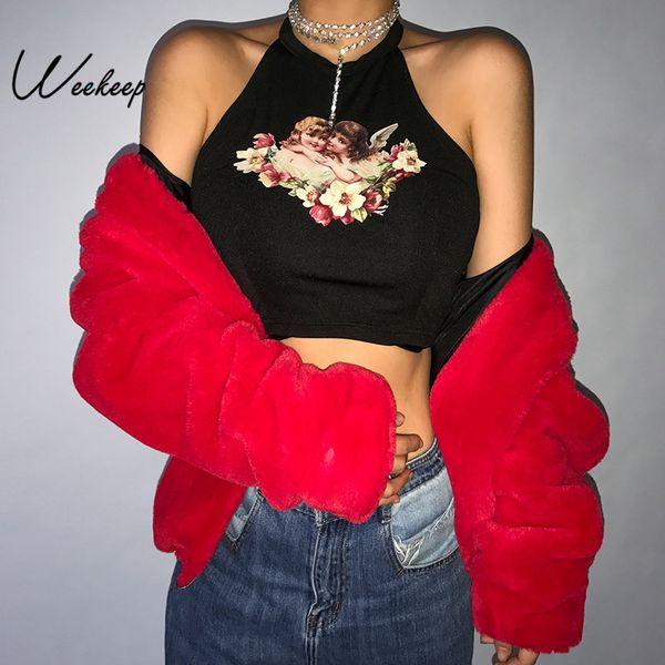 weekeep cropped halter backless tank women black angel print crop 2019 summer streetwear knitted tank women, White
weekeep cropped halter backless tank women black angel print crop 2019 summer streetwear knitted tank women, White