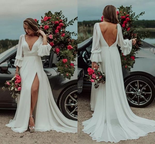 simple designed summer garden bohemain bridal wedding dresses split a line plunging neck long sleeve chiffon boho wedding gowns cheap, White
simple designed summer garden bohemain bridal wedding dresses split a line plunging neck long sleeve chiffon boho wedding gowns cheap, White