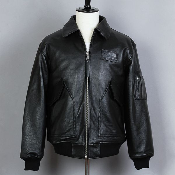 air avirex force flight genuine men solid cowskin bomber jacket a2 casual motorcycle leather coat, Black
air avirex force flight genuine men solid cowskin bomber jacket a2 casual motorcycle leather coat, Black