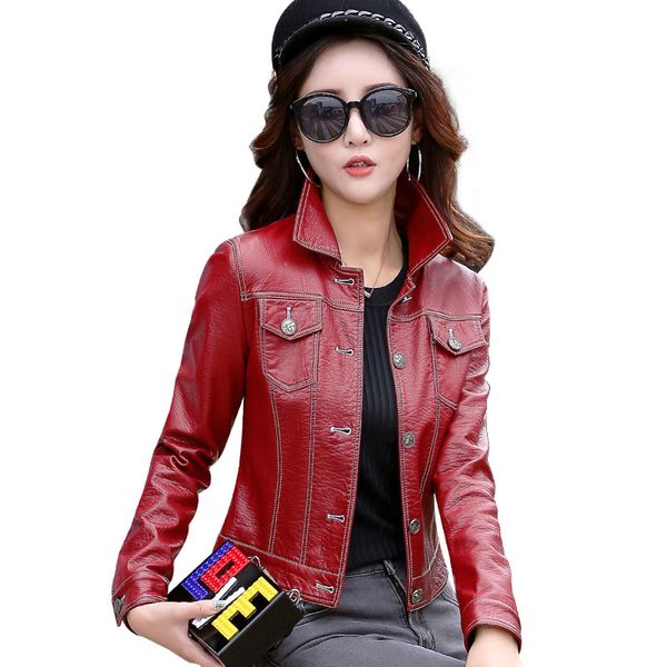 2019 spring and autumn new leather leather women's short korean slim lapel plus size sheepskin jackets women's jacket, Black
2019 spring and autumn new leather leather women's short korean slim lapel plus size sheepskin jackets women's jacket, Black