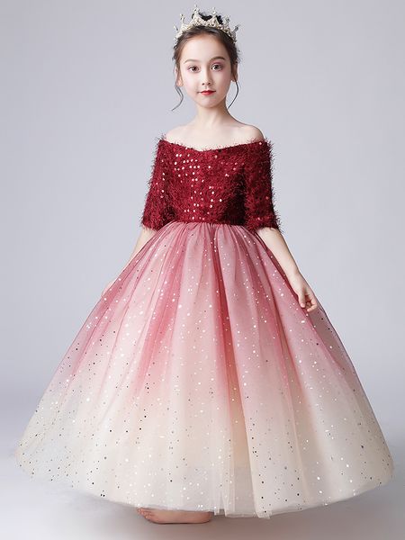 

2019 children's dress princess dress flower girl wedding long girls piano costumes small hosted fluffy summer, Red;yellow