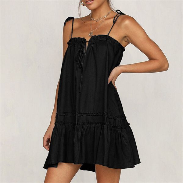 women dress 2019 summer spaghetti strap solid cotton dress boho style short party beach ruffles dresses vestidos de fiesta, Black;gray
women dress 2019 summer spaghetti strap solid cotton dress boho style short party beach ruffles dresses vestidos de fiesta, Black;gray