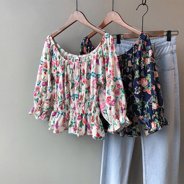fashion printed blouses female boat neck flat shouder summer elastic waist bubble sleeve floral shirt blouse for women 2020, White
fashion printed blouses female boat neck flat shouder summer elastic waist bubble sleeve floral shirt blouse for women 2020, White