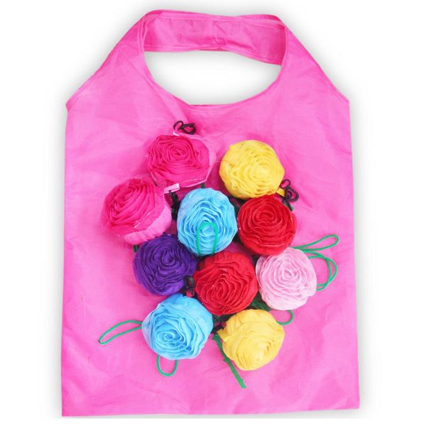 

rose foldable shopping bag 3d flower folding reusable eco friendly shoulder bag folding pouch storage bags hha636