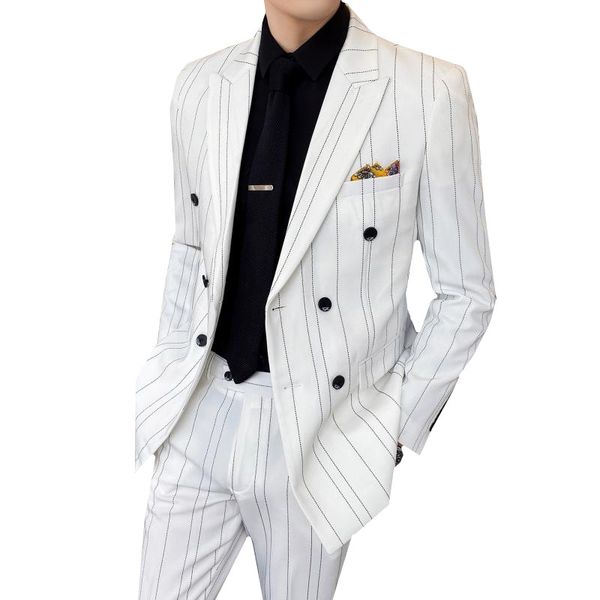 2020 classic men striped suits double breasted business casual wedding banquet suit 2 piece jacket + pants fashion man suits, White;black
2020 classic men striped suits double breasted business casual wedding banquet suit 2 piece jacket + pants fashion man suits, White;black