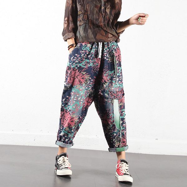 loose women high waist cross pants patch vintage denim jeans stitching hip hop harem ripped trousers print plus size oversized, Blue
loose women high waist cross pants patch vintage denim jeans stitching hip hop harem ripped trousers print plus size oversized, Blue