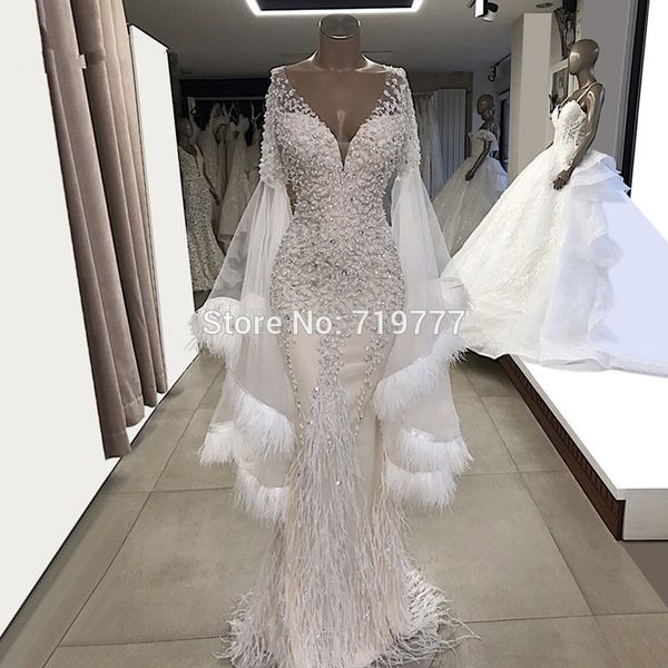 luxury white prom dresses feather long sleeves mermaid party gowns couture v neck tulle beaded crystals prom dress, Black
luxury white prom dresses feather long sleeves mermaid party gowns couture v neck tulle beaded crystals prom dress, Black
